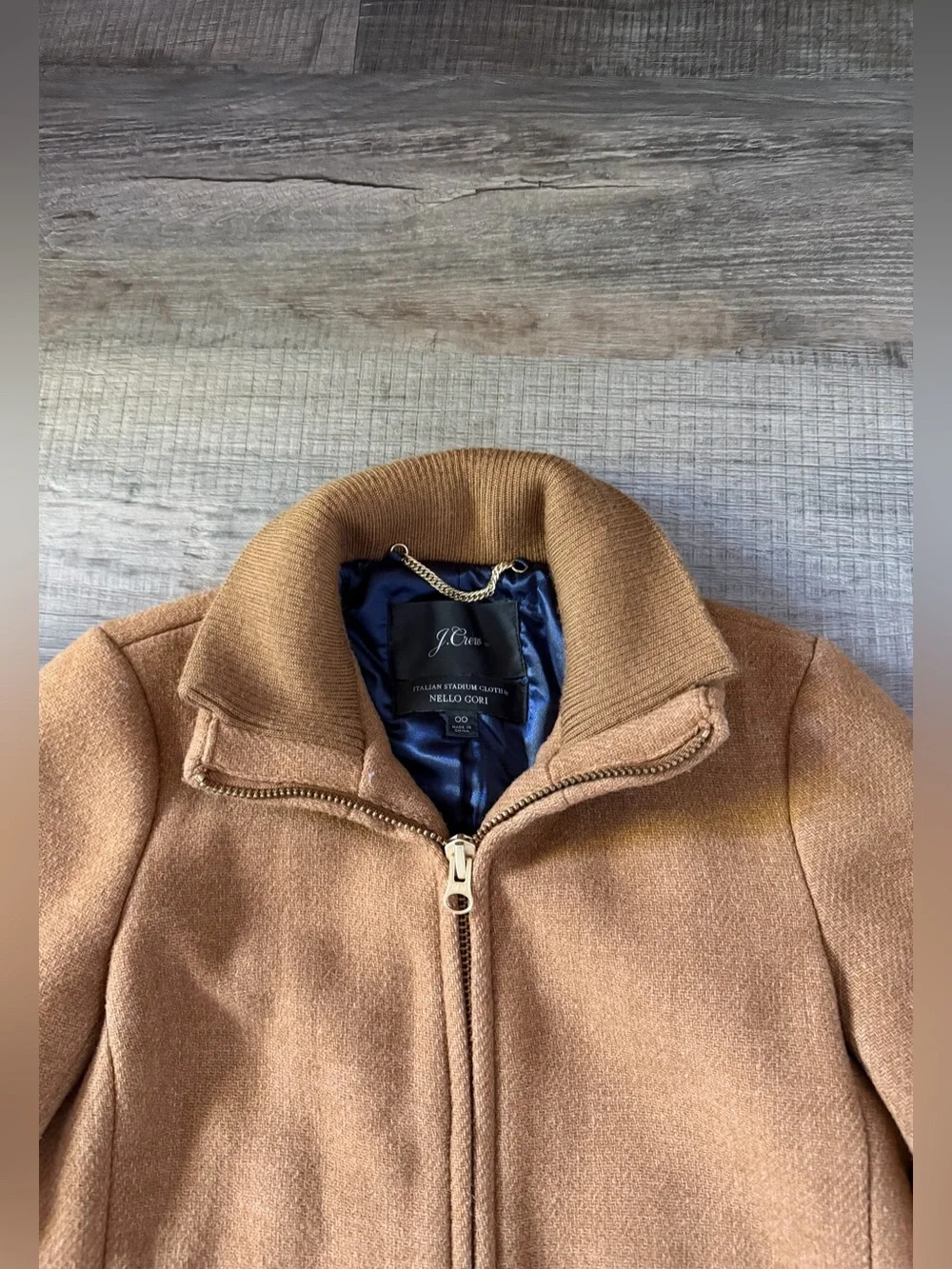 J.Crew Lodge Coat in Italian Stadium-Cloth Wool Heather Acorn 00 XS Camel Brown